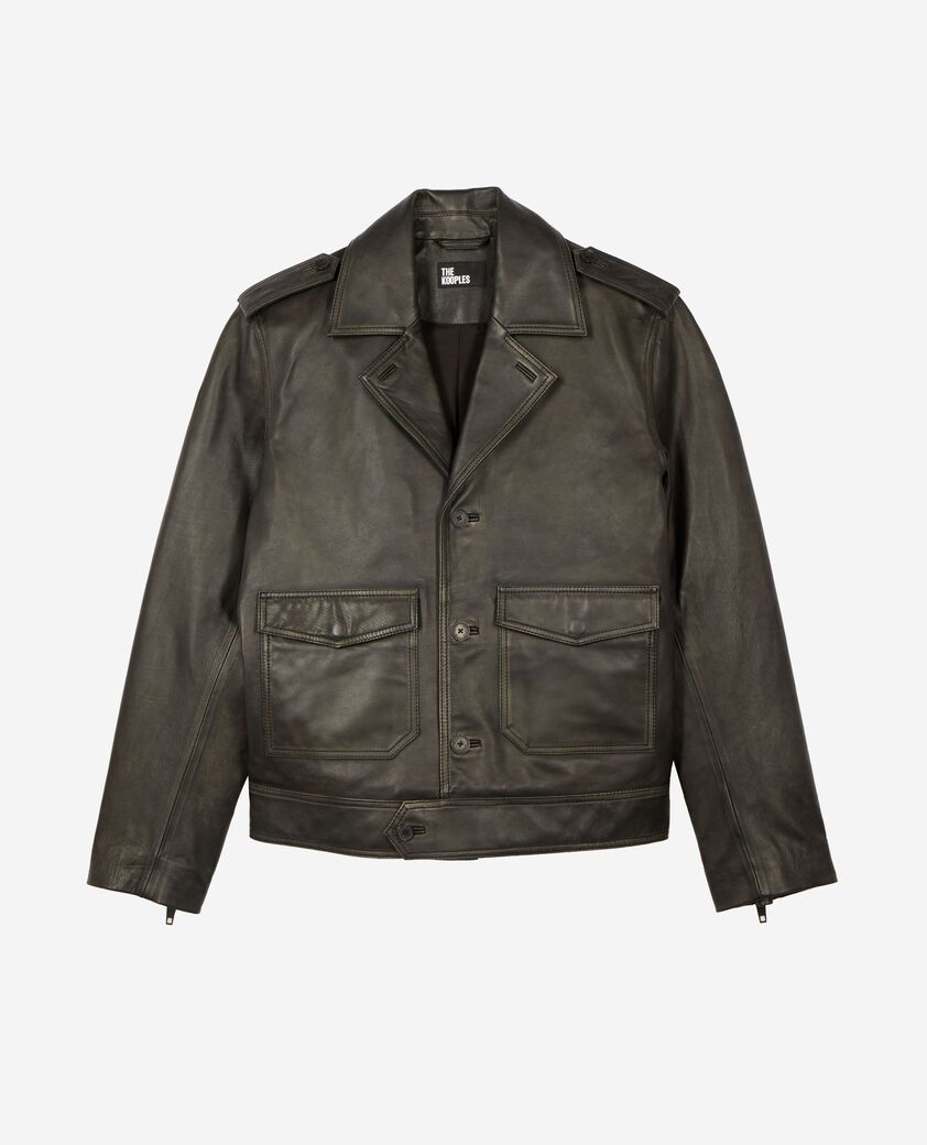 The Kooples HERREN BLACK gekn&ouml;pfte jacke aus schwarzem leder