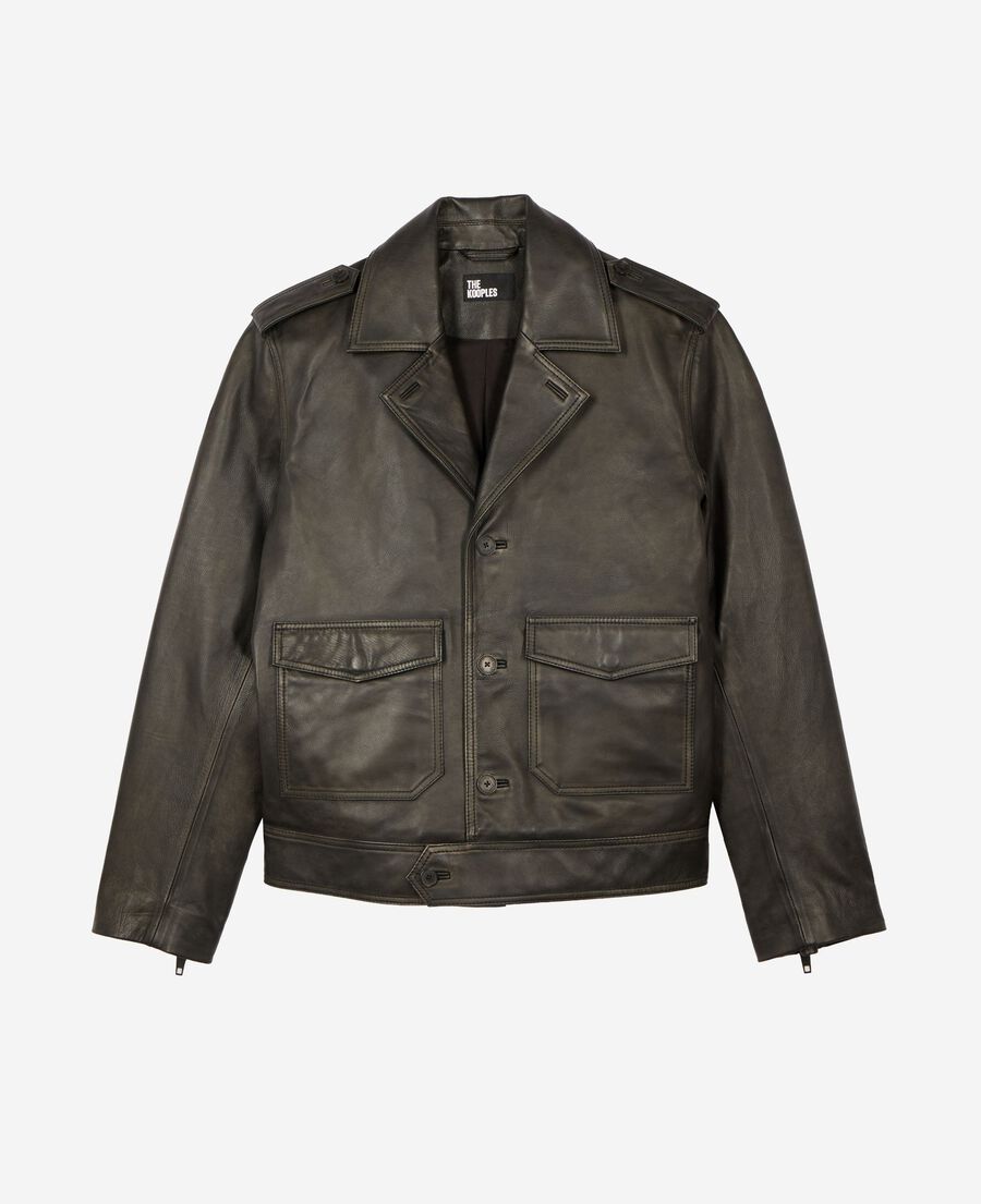 The Kooples HERREN BLACK gekn&ouml;pfte jacke aus schwarzem leder