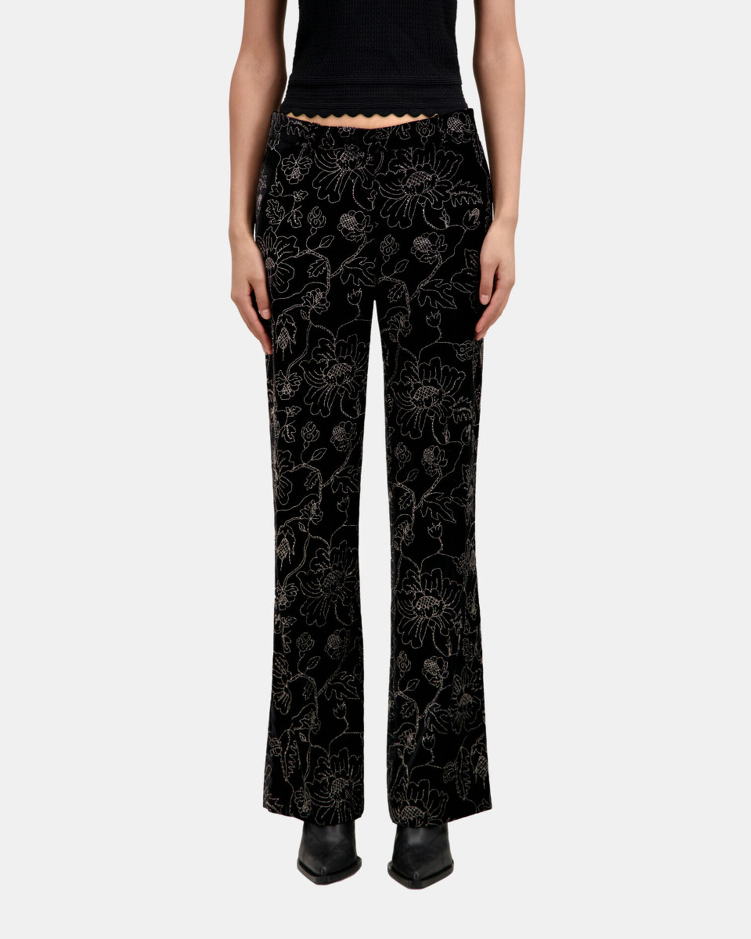 Black velvet suit trousers, BLACK, hi-res image number null