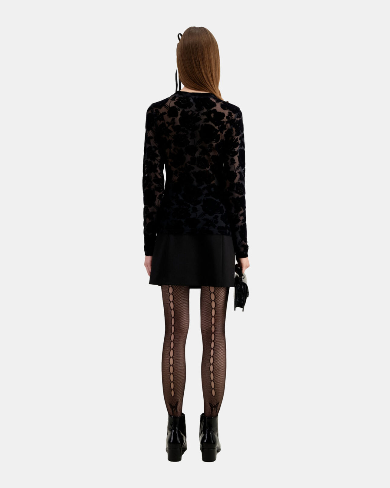 The Kooples FEMME BLACK top noir en velours dévoré