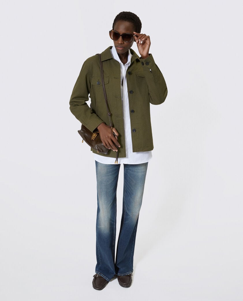 The Kooples WOMEN KAKI embroidered back jacket in khaki cotton