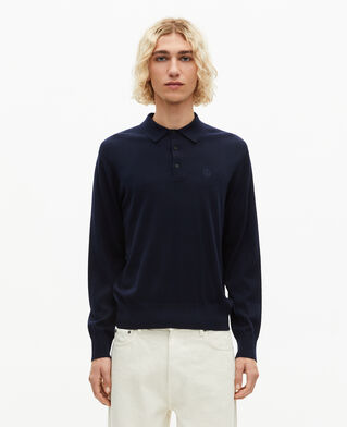 The Kooples HOMME NAVY pull col polo en laine m&eacute;rinos marine