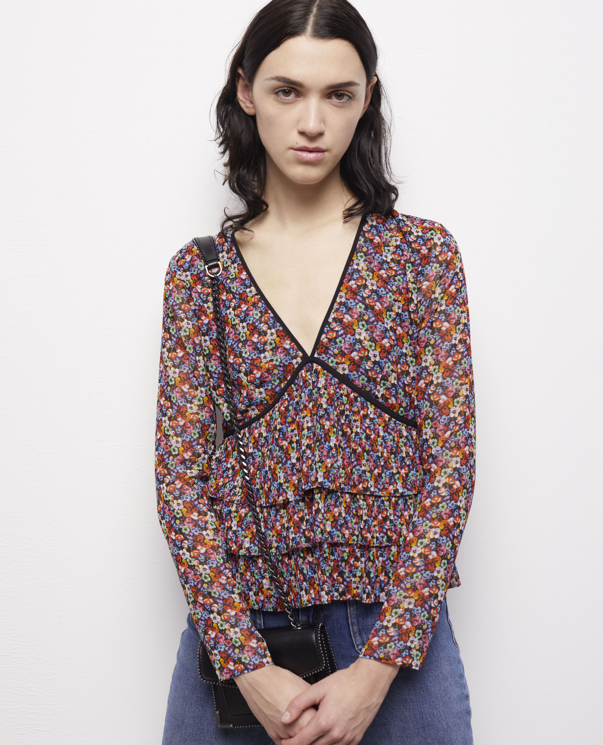 Multicolor top with pleated ruffles, MULTICOLOR, hi-res image number null