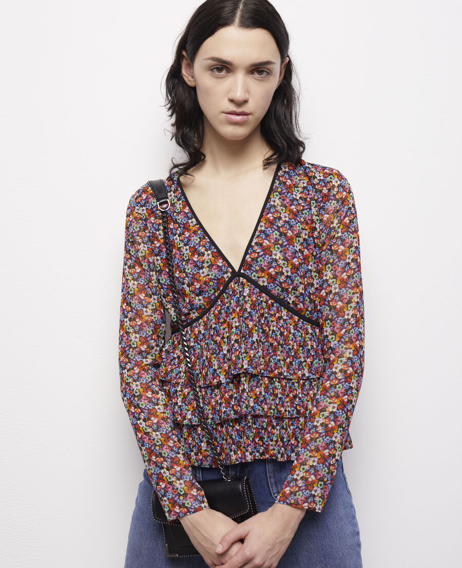 multicolor top with pleated ruffles