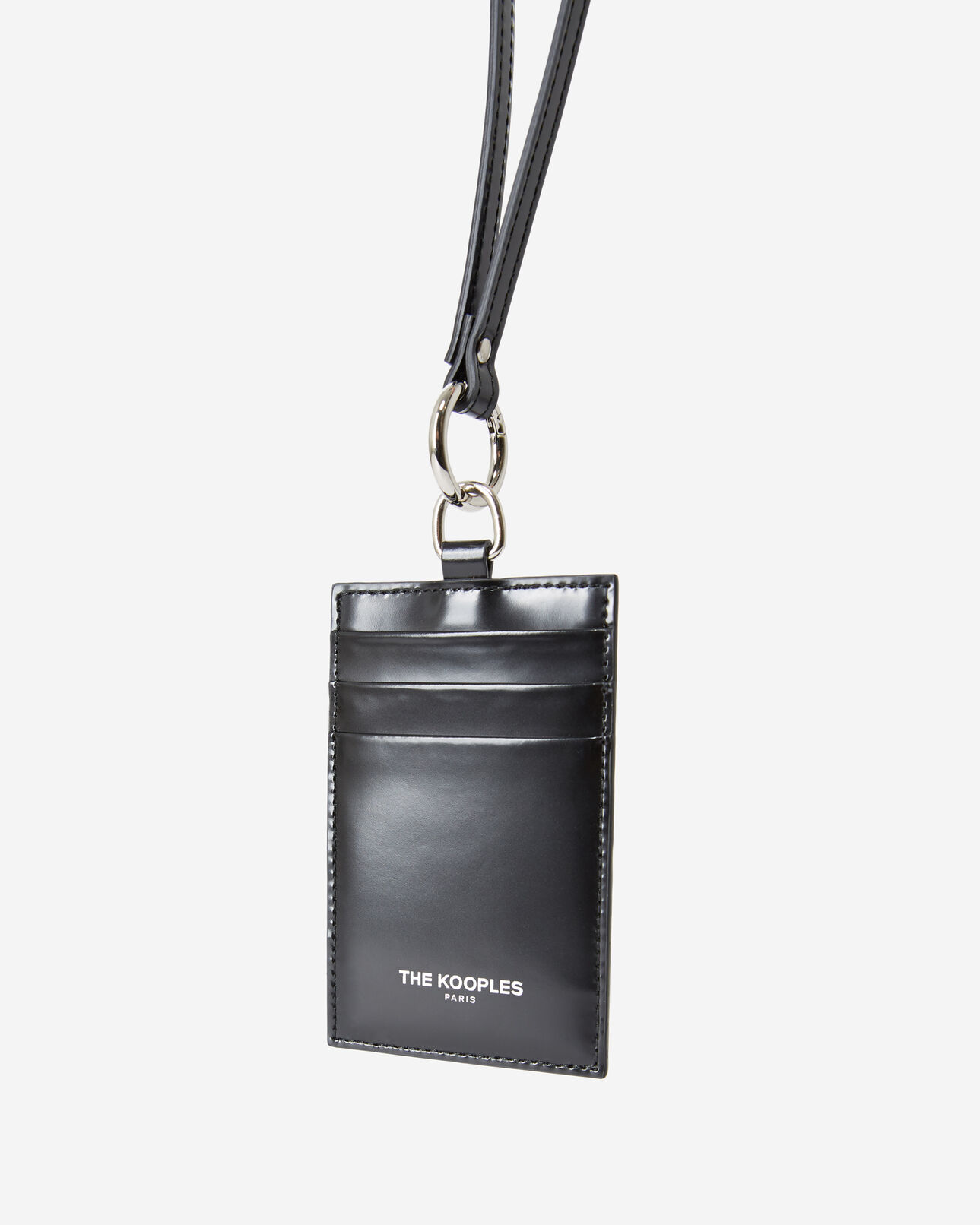 The Kooples DAMEN BLACK schwarzes kartenetui aus leder mit riemen
