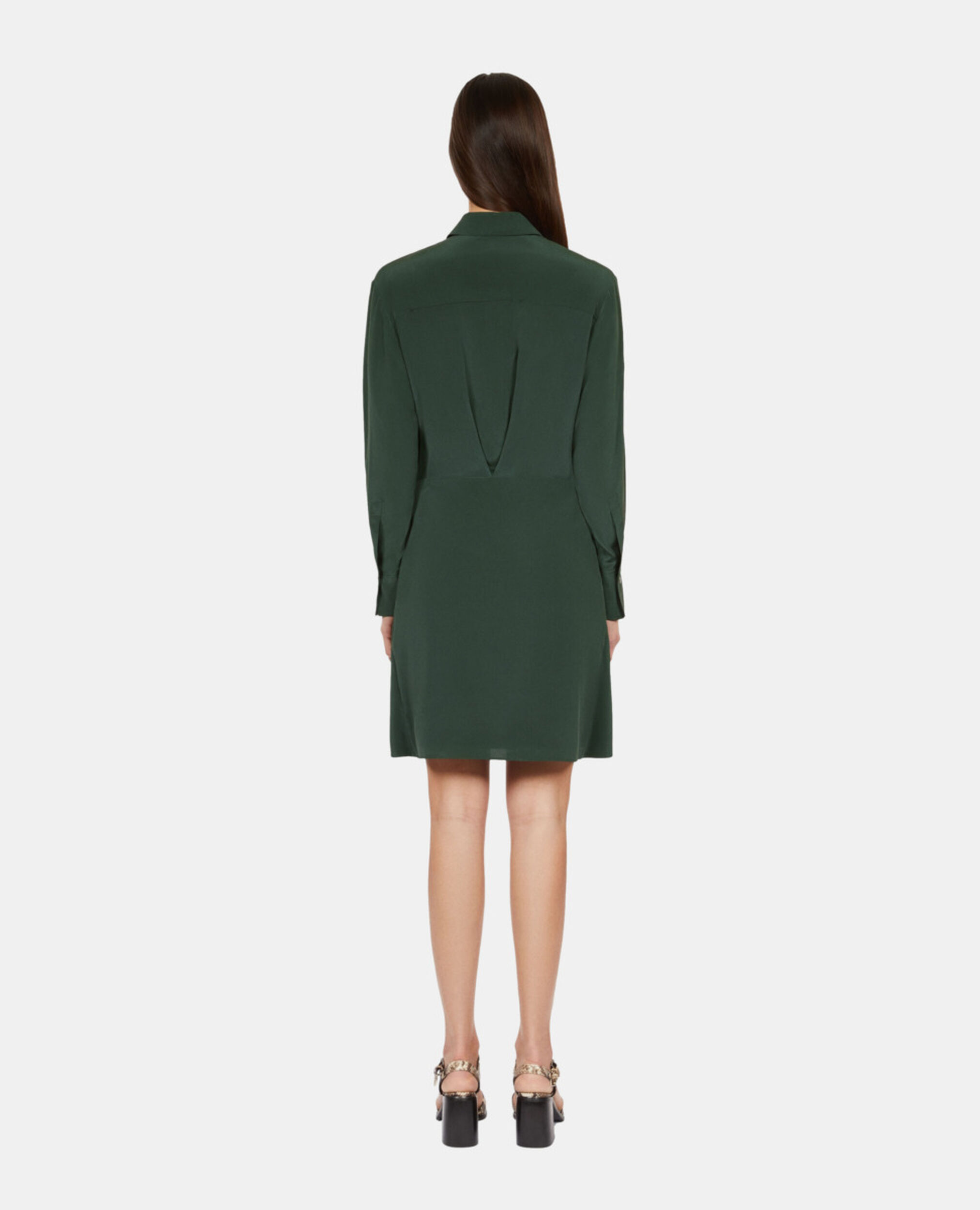 Short green shirt dress with bow, WOOD KAKI, hi-res image number null
