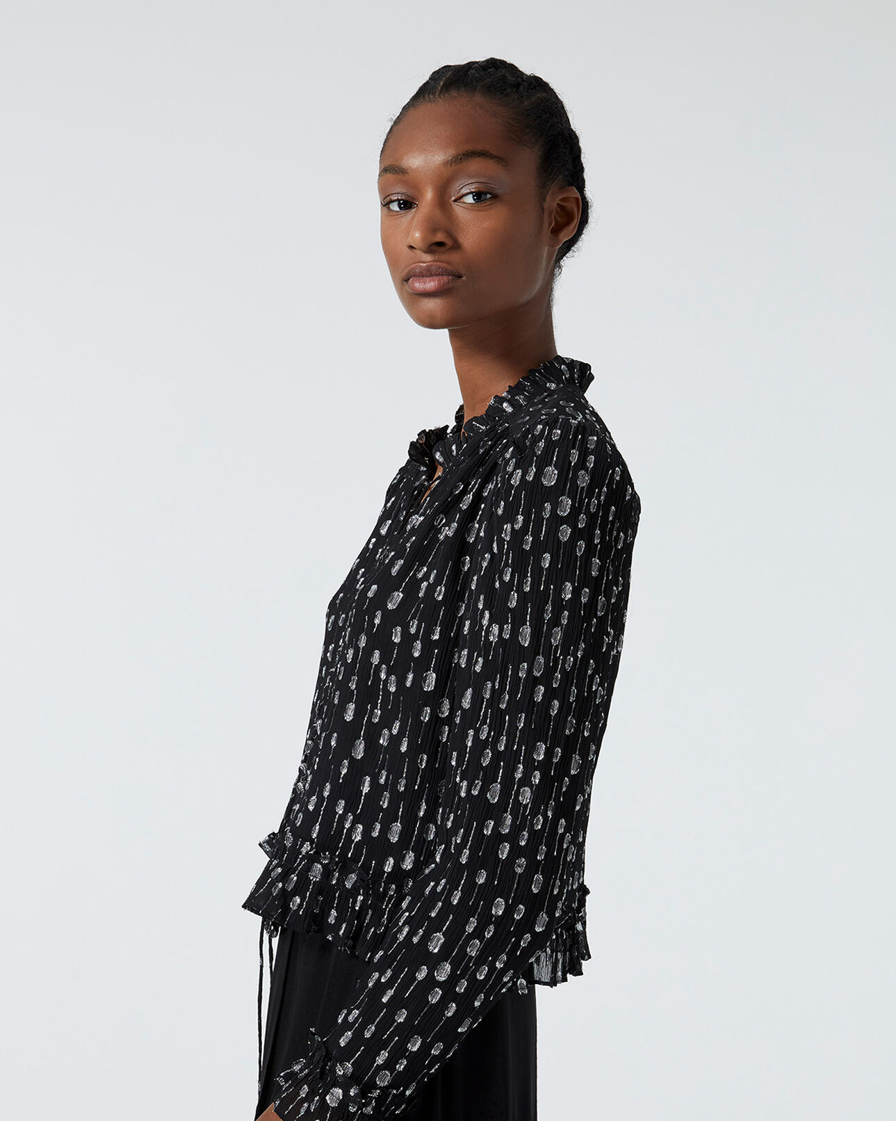 The Kooples FEMME BLACK / SILVER chemise habillée noire à pois argentés