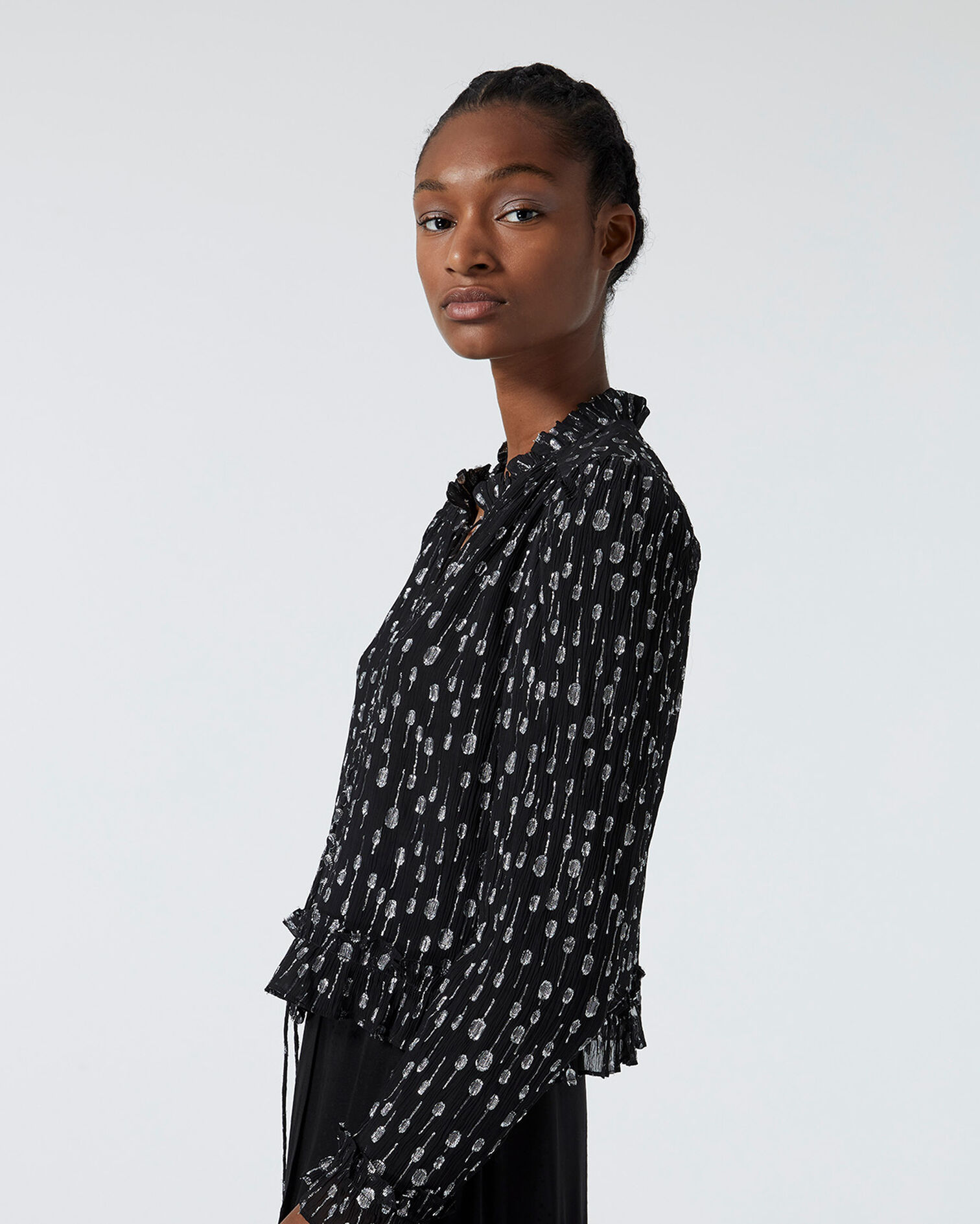 Smart black shirt with silver cuffs, BLACK / SILVER, hi-res image number null