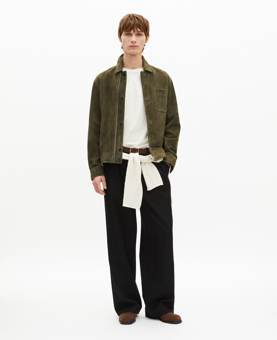 The Kooples H KAKI suede jacket with khaki offset zip