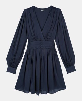 The Kooples FEMME DARK NAVY robe courte tissu crinckle bleu marine