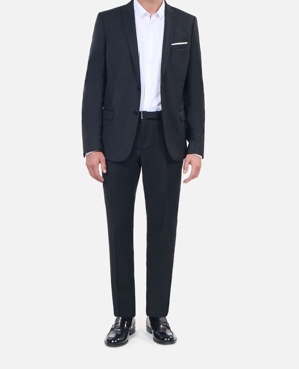 Pantalon de costume en laine à ceinture intégrée noir coupe