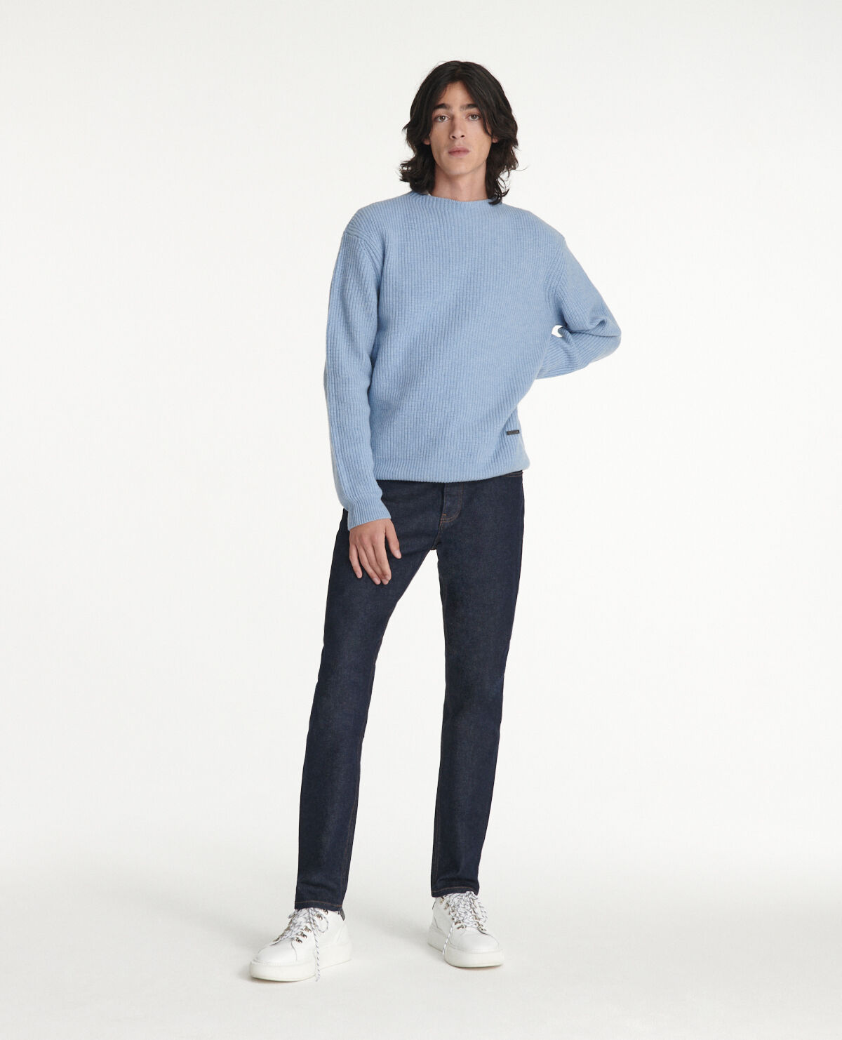 Sky blue sweater in wool with crew neck The Kooples