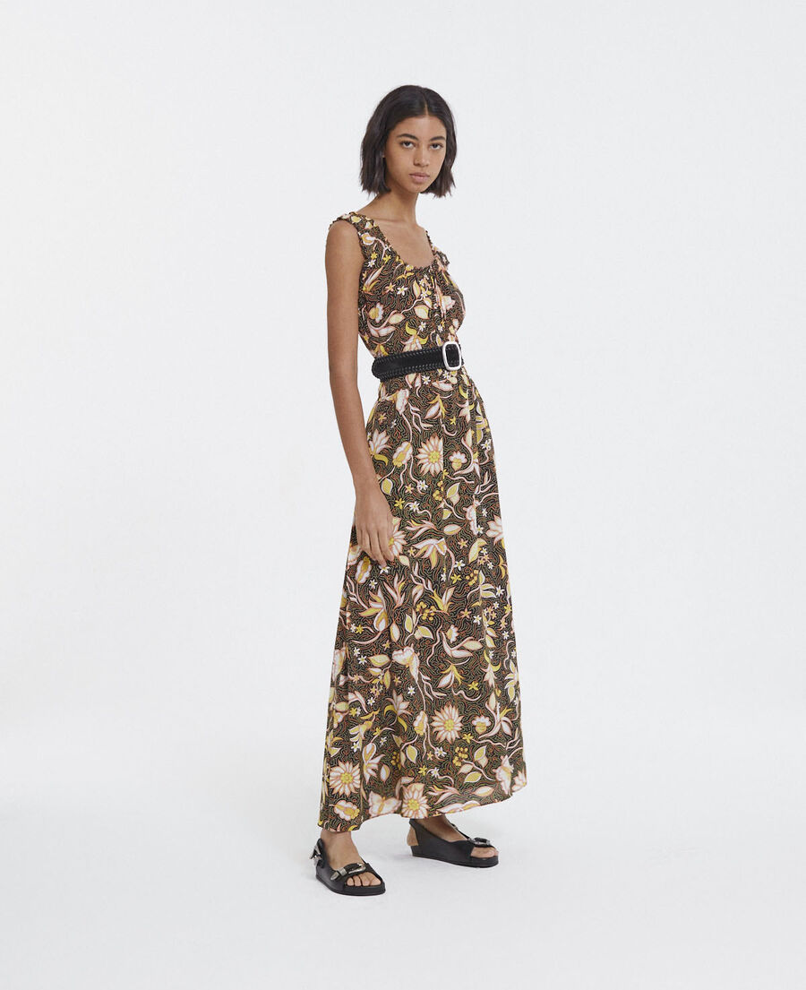 black long summer dress with all-over floral motif