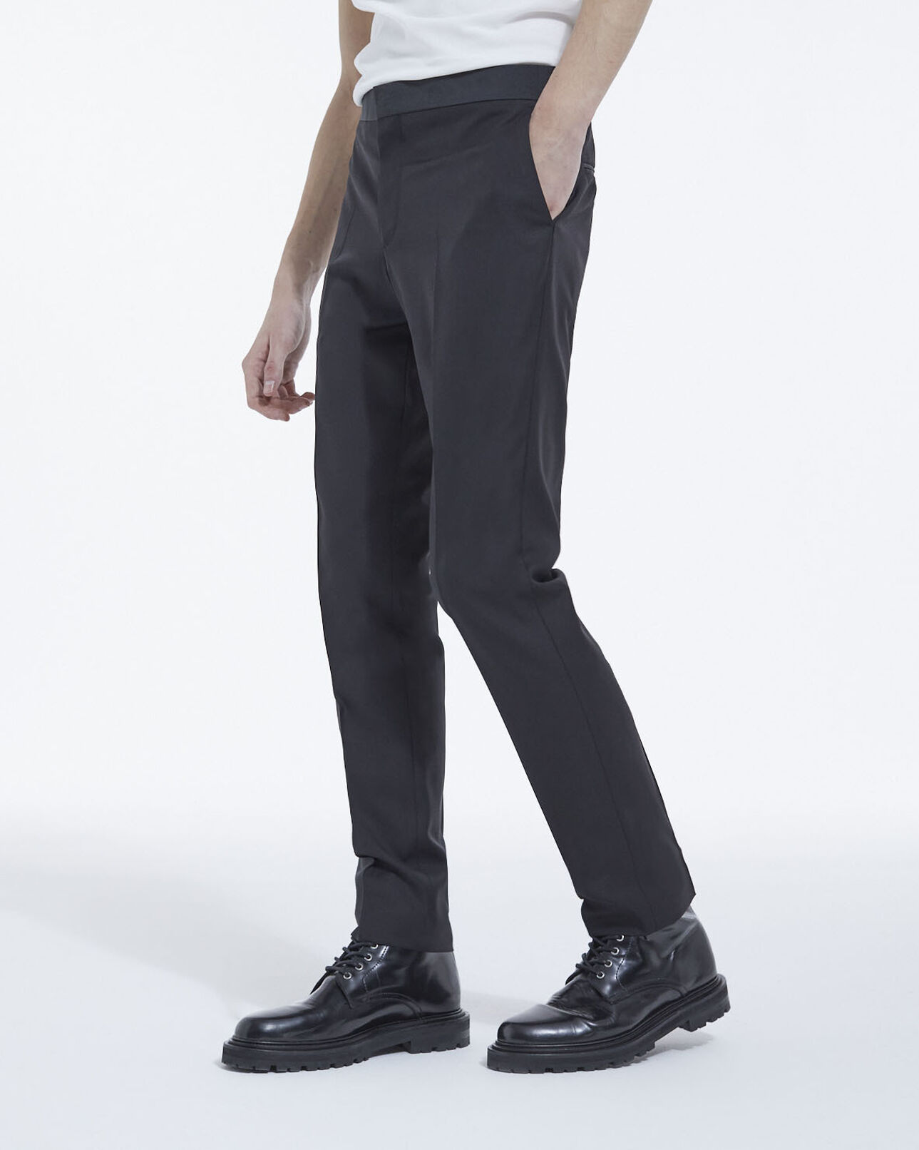The Kooples MEN BLACK fitted black wool tuxedo pants