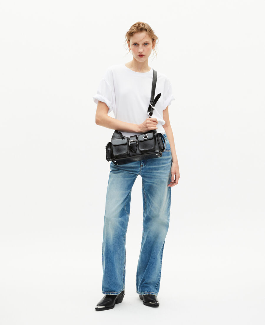 The Kooples FEMME BLACK bandoulière sac amelia en cuir craquelé noire