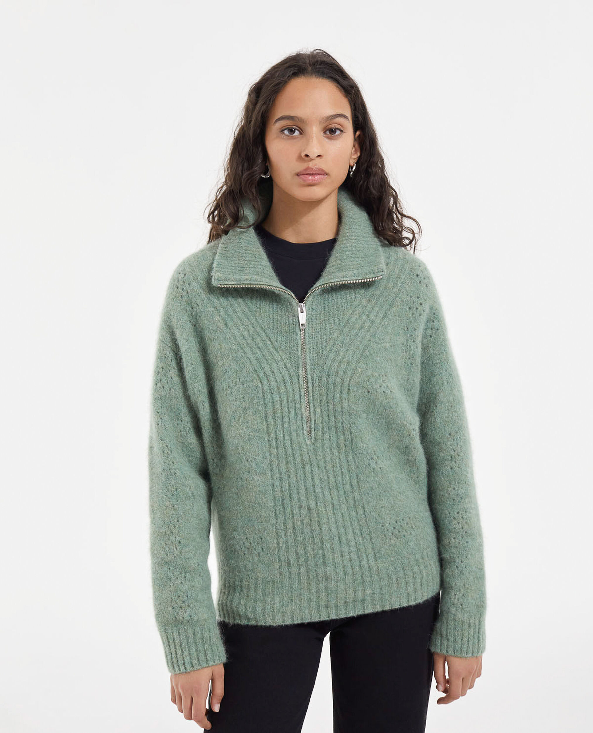 Green alpaca wool roll-neck sweater, GREEN, hi-res image number null
