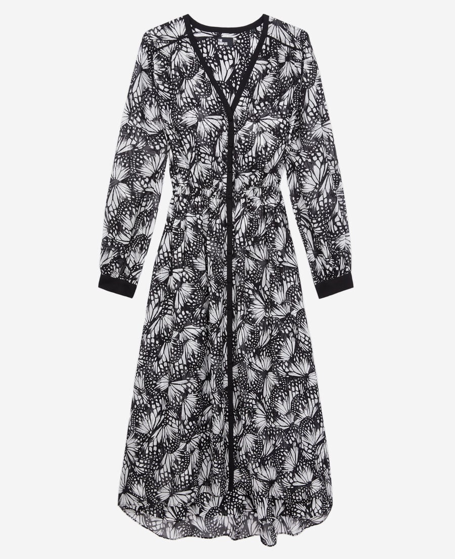 The Kooples DAMEN BLACK WHITE langes kleid mit print und knopfverschluss
