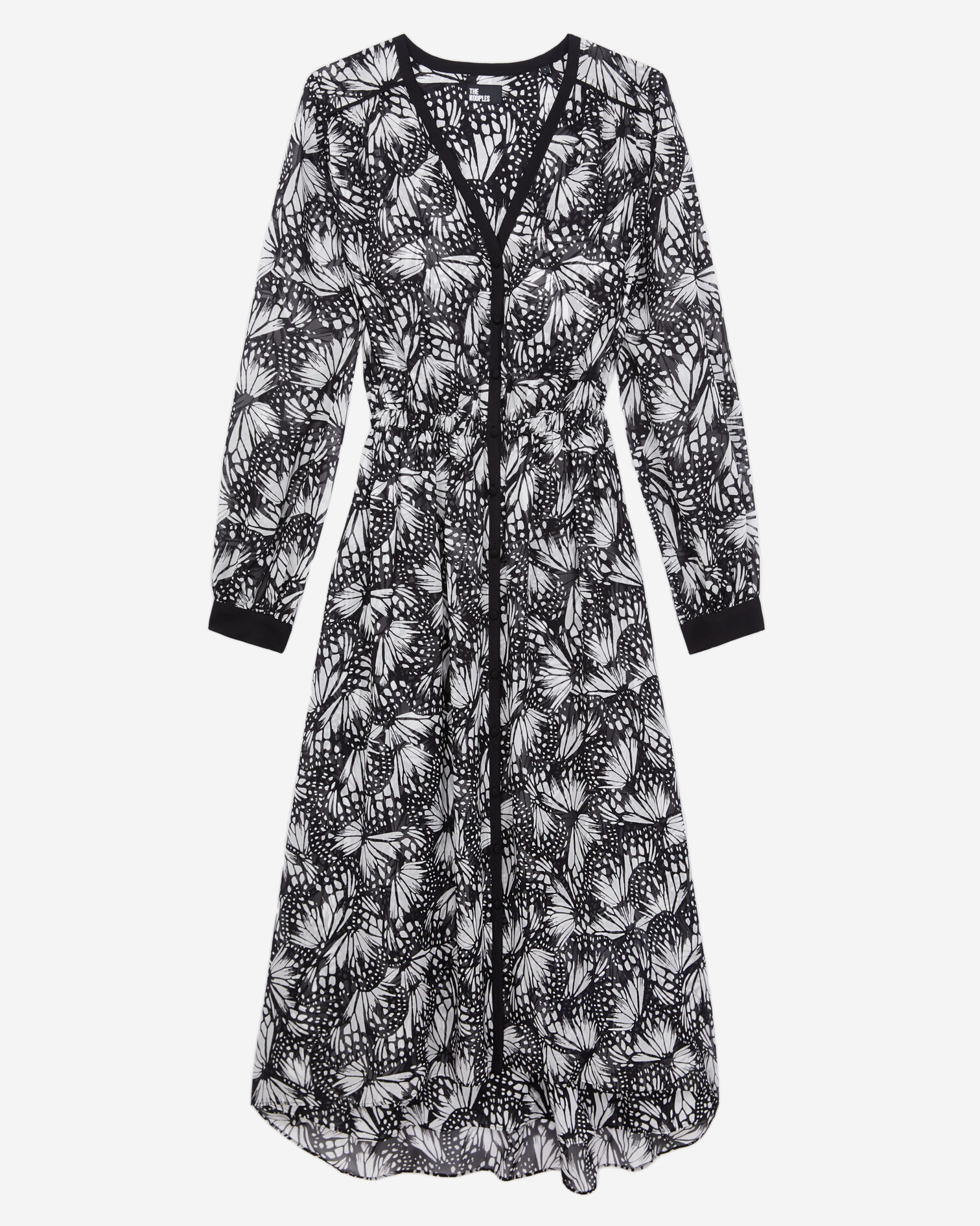 Long printed dress with buttoning, BLACK WHITE, hi-res image number null