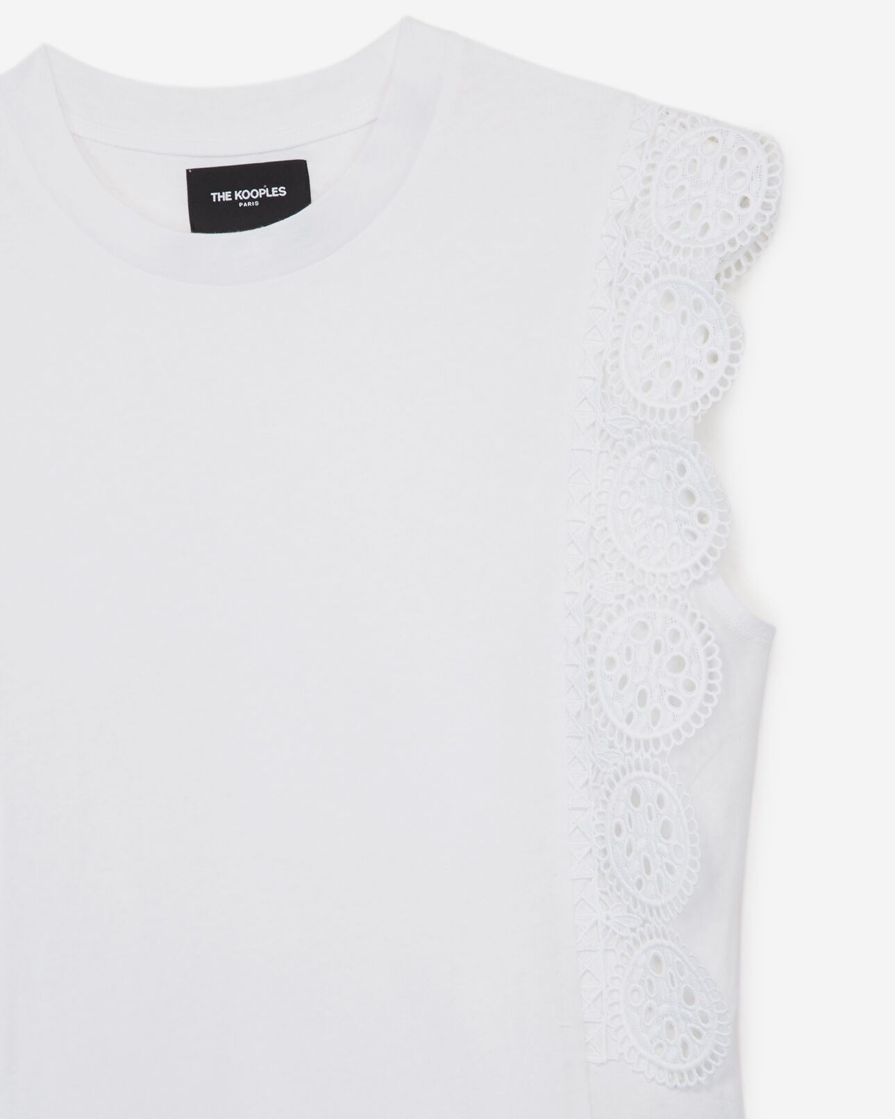 The Kooples WOMEN WHITE white cotton t-shirt with lace frills
