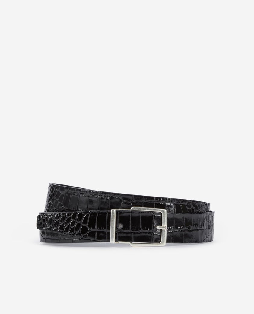 The Kooples HERREN BLACK schwarzer ledergürtel in krokodil-optik