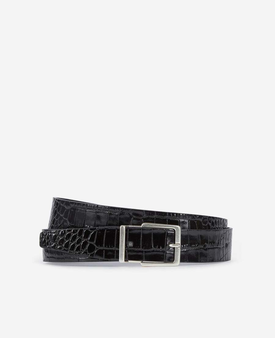 The Kooples HERREN BLACK schwarzer ledergürtel in krokodil-optik