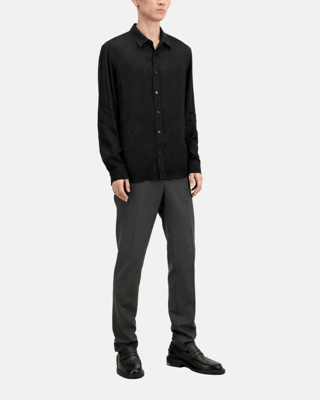 The Kooples HERREN BLACK schwarzes jacquard-hemd mit totenköpfen