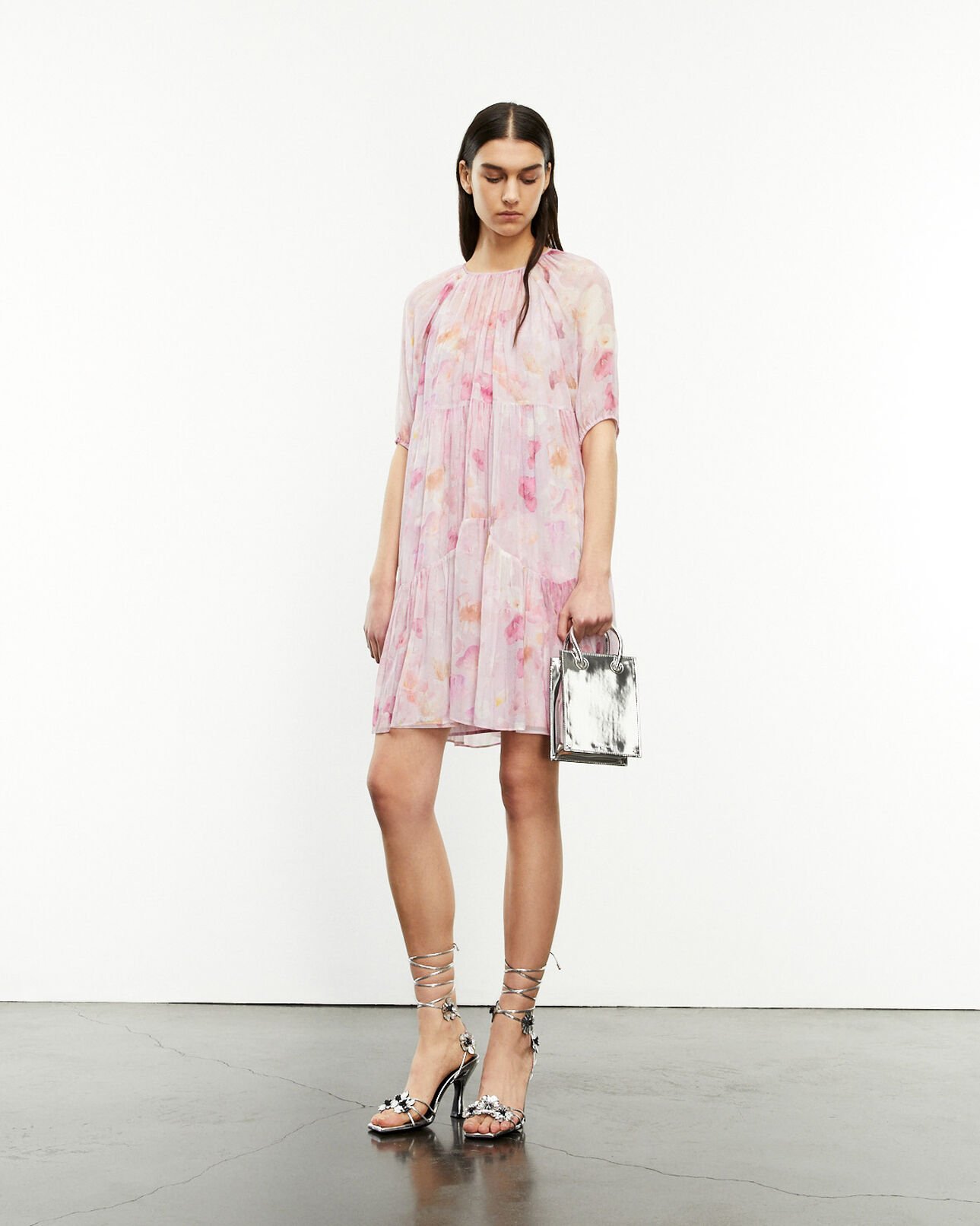 The Kooples FEMME PINK robe courte rose à imprimé fleuri
