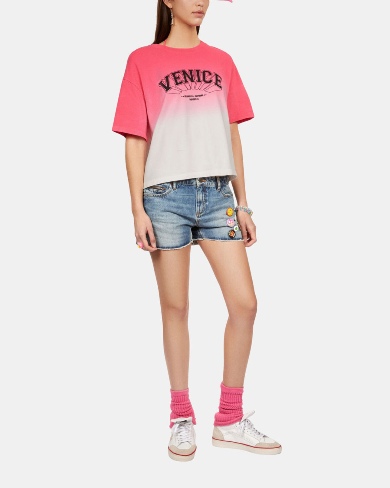 The Kooples WOMEN RETRO PINK gradient pink t-shirt with venice serigraphy