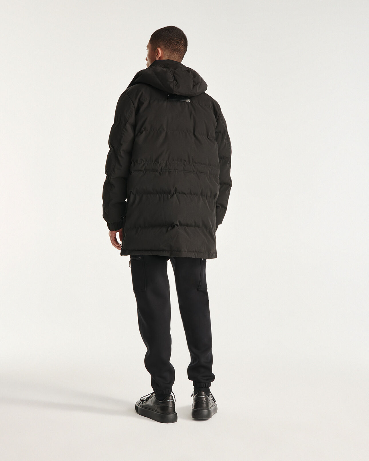 The Kooples MEN BLACK long black nylon parka with removable hood