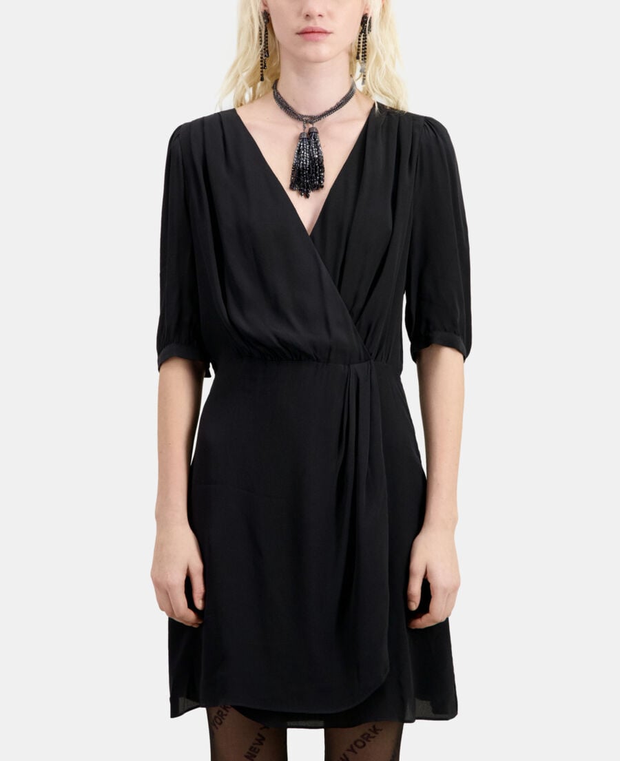 The Kooples FEMME BLACK robe courte noire en soie effet drapé