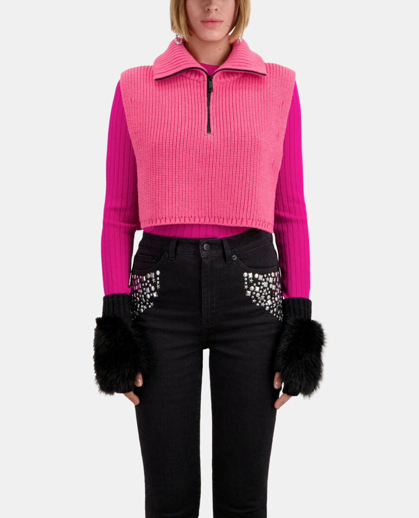 The Kooples WOMEN OLD PINK pink ribbed wool plastron