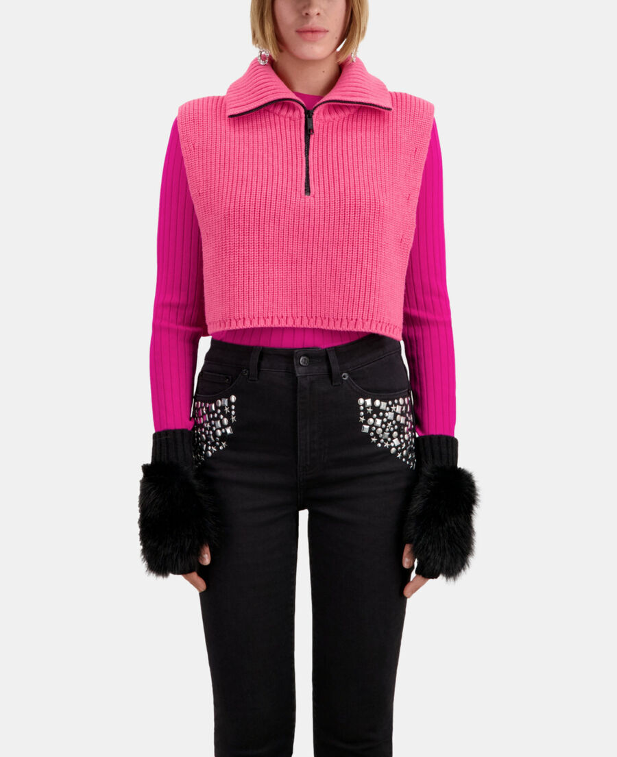 The Kooples WOMEN OLD PINK pink ribbed wool plastron