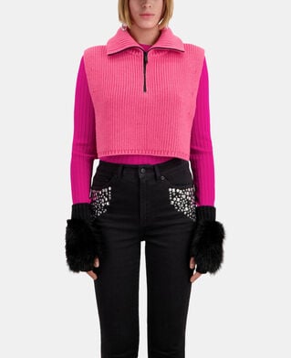 The Kooples WOMEN OLD PINK pink ribbed wool plastron