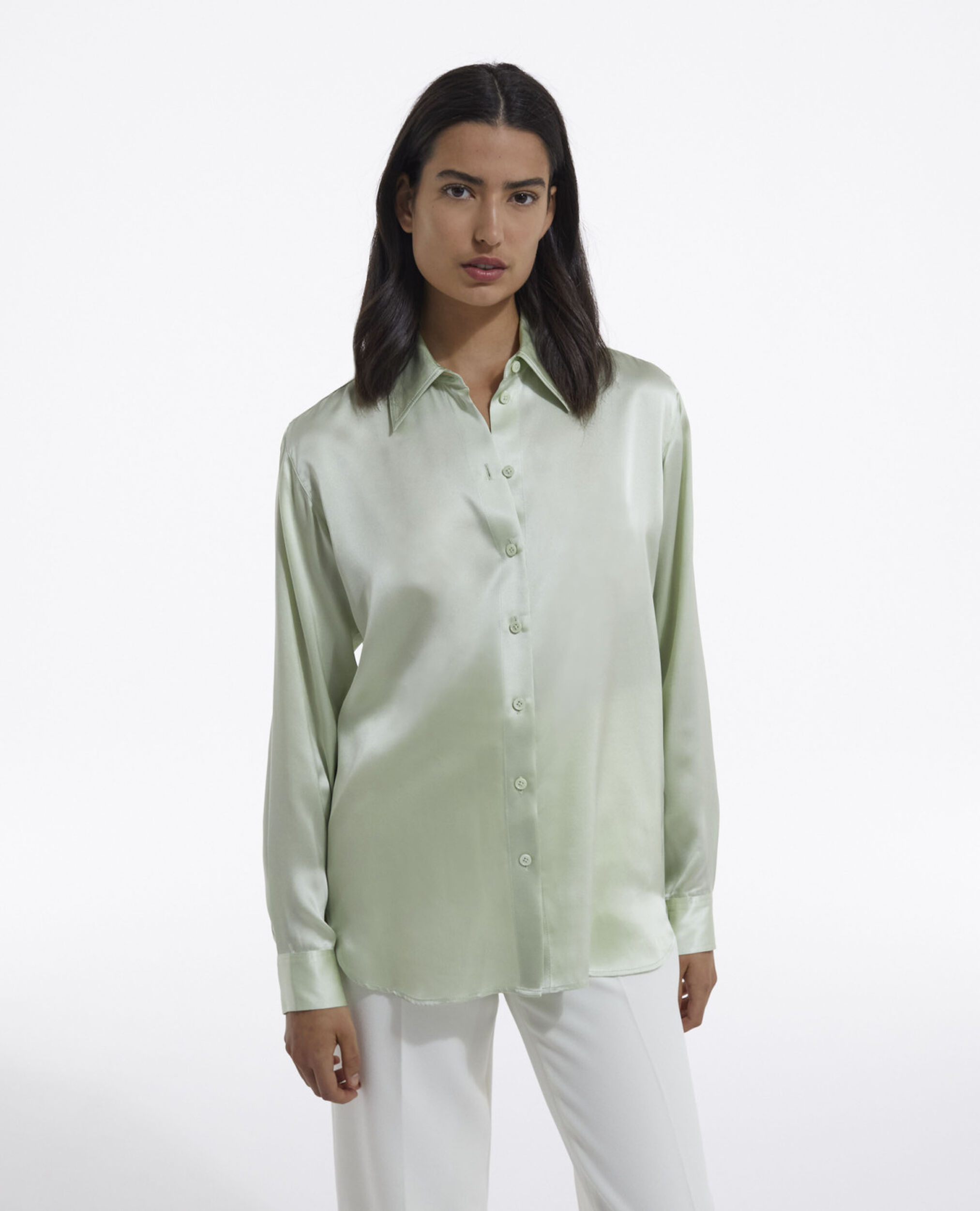 Mint green silk shirt, MINT, hi-res image number null