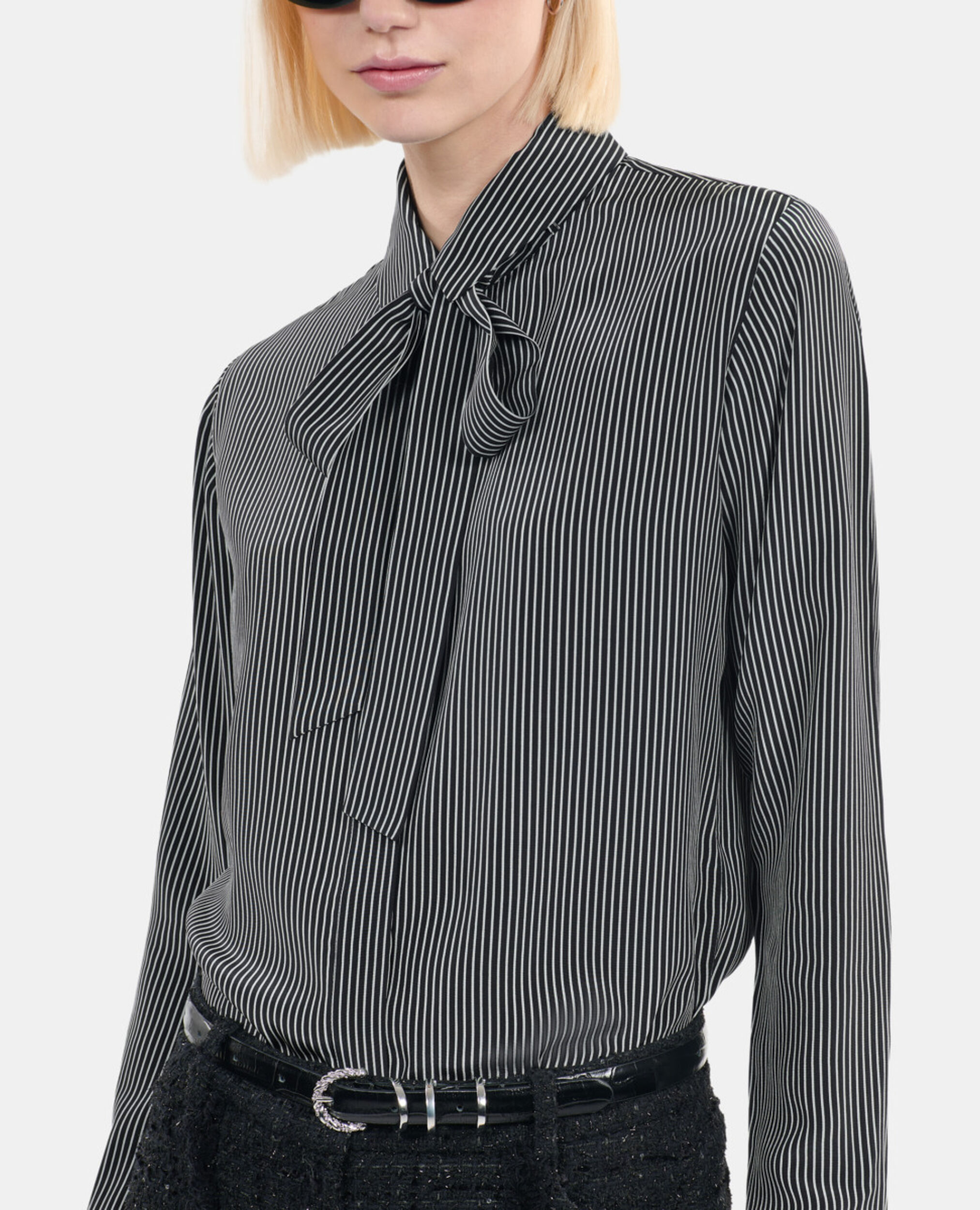 Striped silk shirt, BLACK WHITE, hi-res image number null