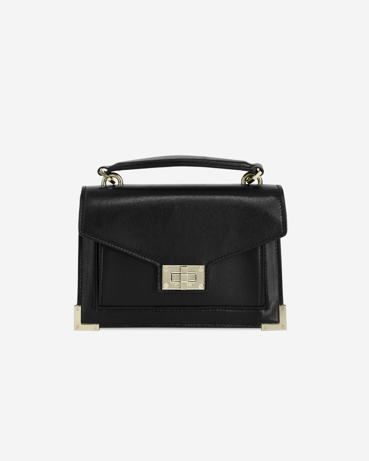The Kooples WOMEN BLACK small black leather handbag with gold details