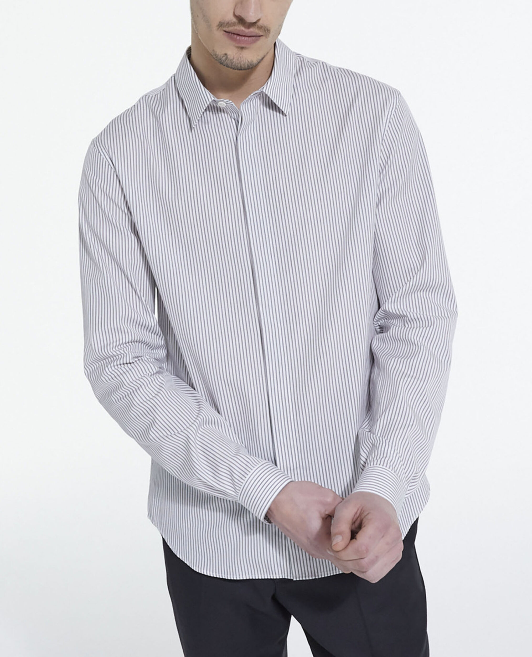 Striped shirt with classic collar, GREY-WHITE, hi-res image number null