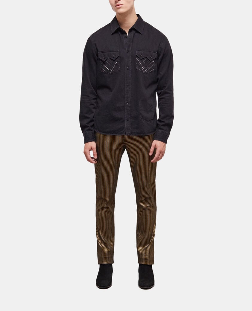 The Kooples HERREN BLACK WASHED schwarzes hemd und klassischer kragen