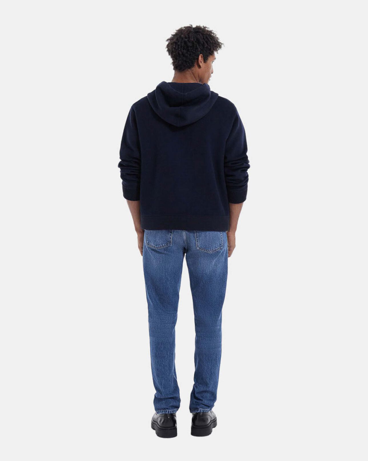 The Kooples HOMME NAVY sweat laine double face bleu capuche