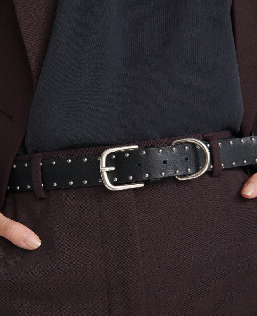 skinny black leather belt with studs
