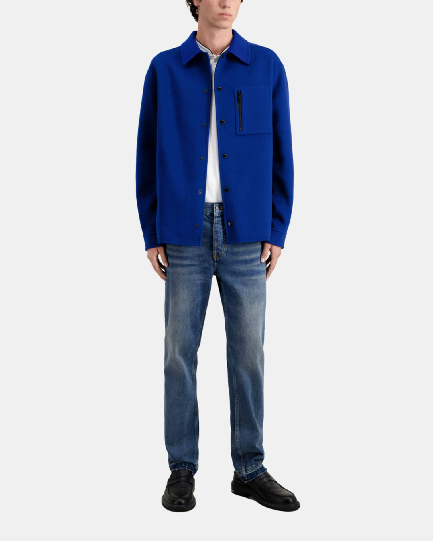 Blouson type surchemise bleu en laine mélangée, ROYAL BLUE - DARK NAVY, hi-res image number null