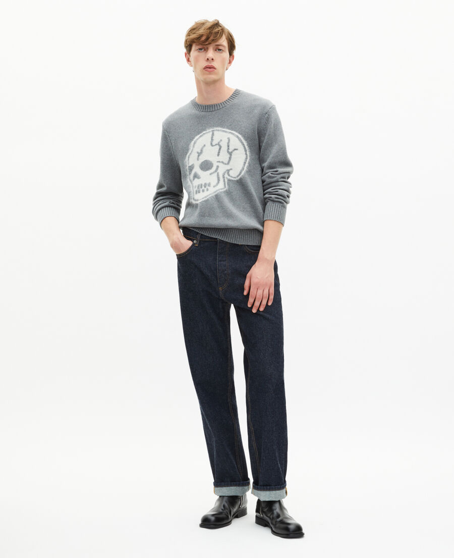 The Kooples MEN DARK GREY MELANGE light grey skull sweater