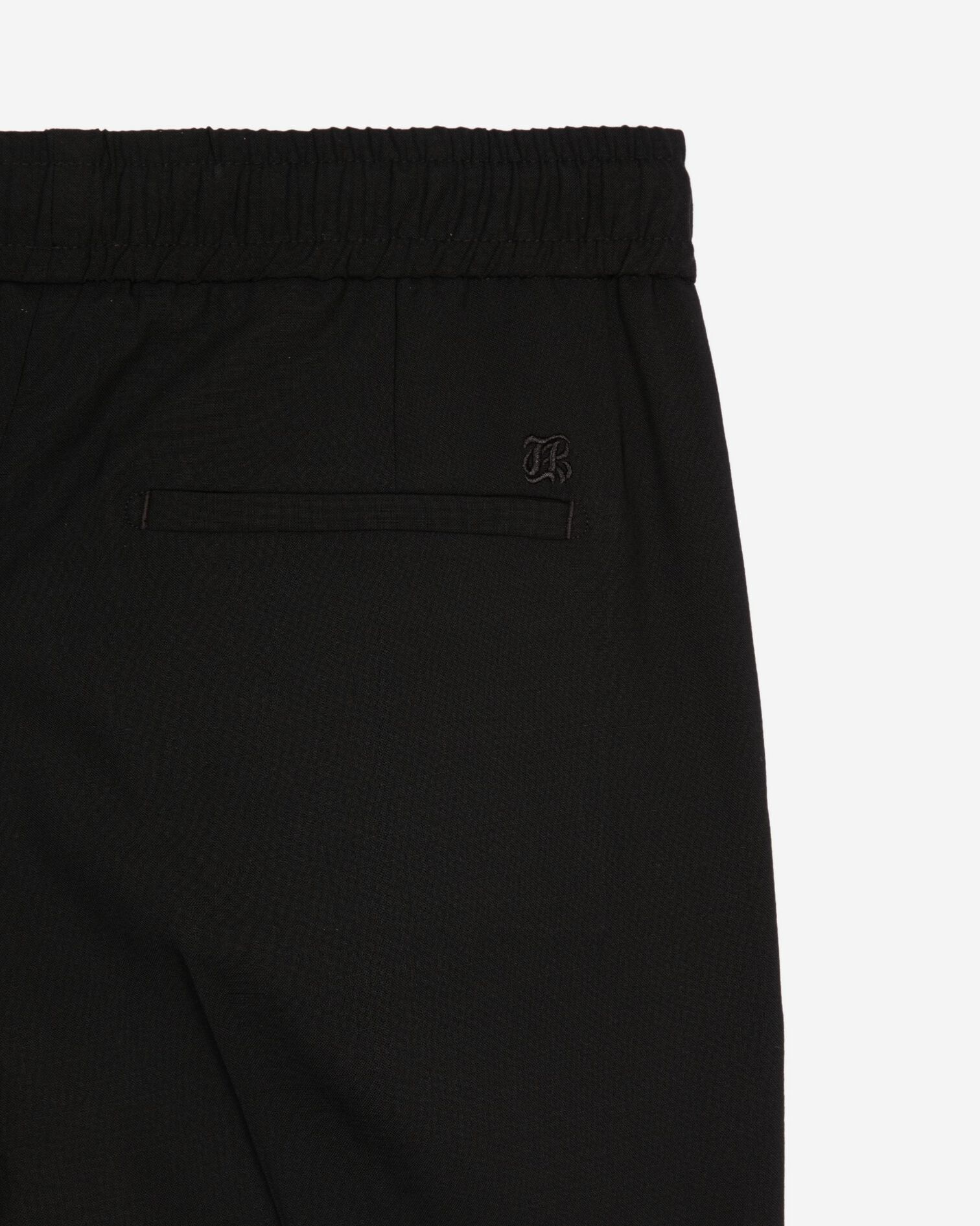 Black wool straight elasticated trousers, BLACK, hi-res image number null