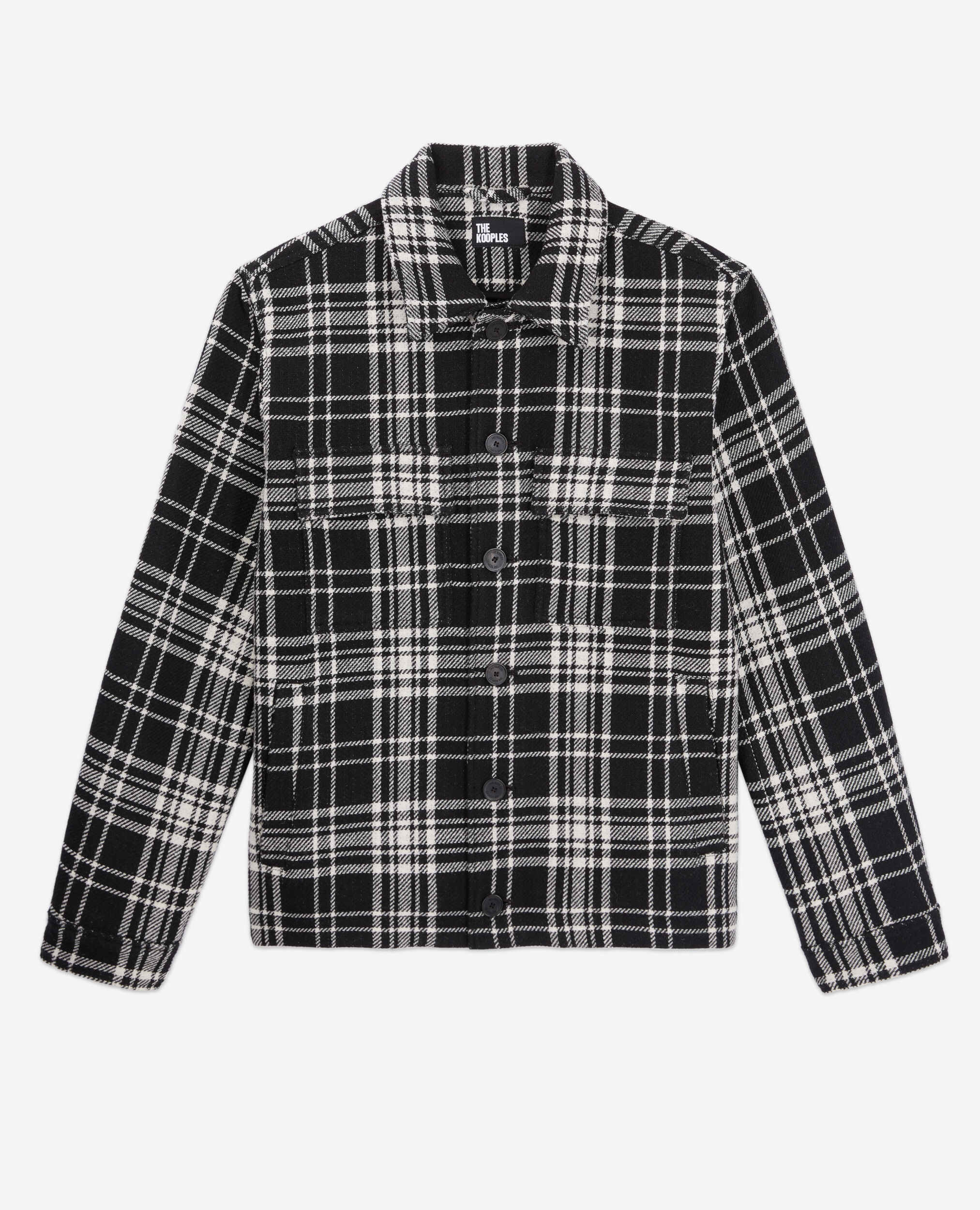 Blouson type surchemise à carreaux en laine mélangée, BLACK WHITE, hi-res image number null