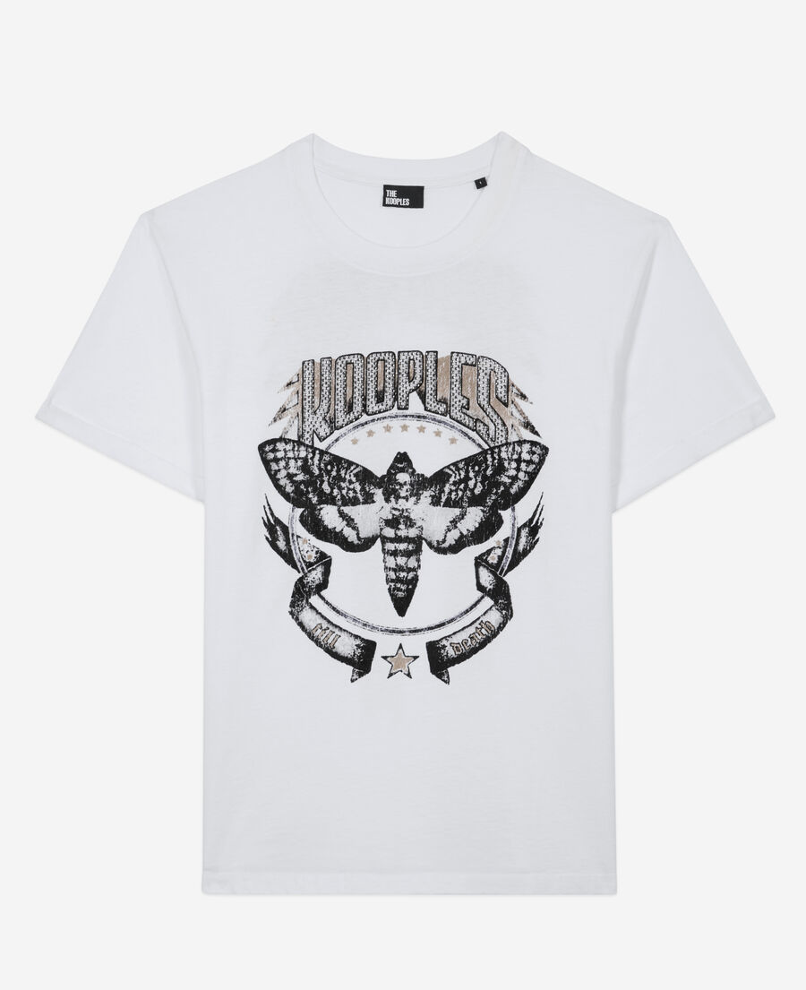 weißes t-shirt mit butterfly-siebdruck