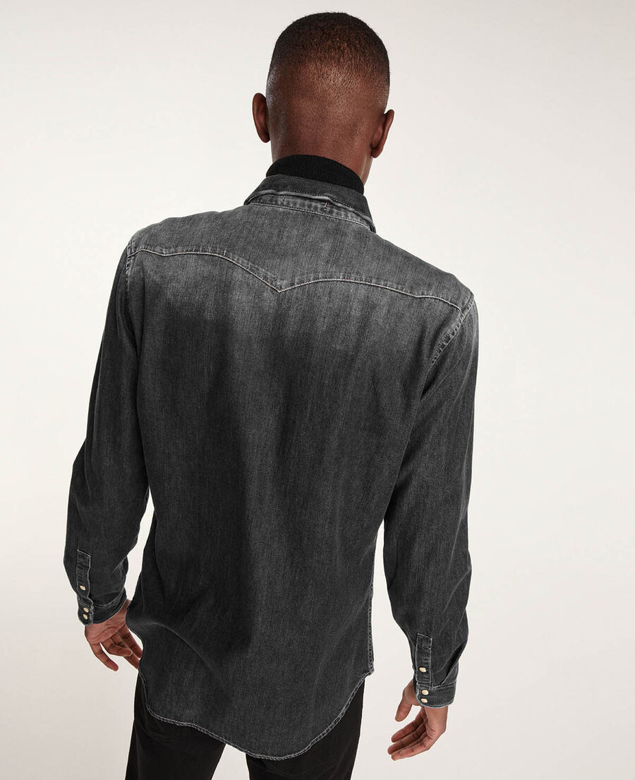 faded grey denim shirt with western details