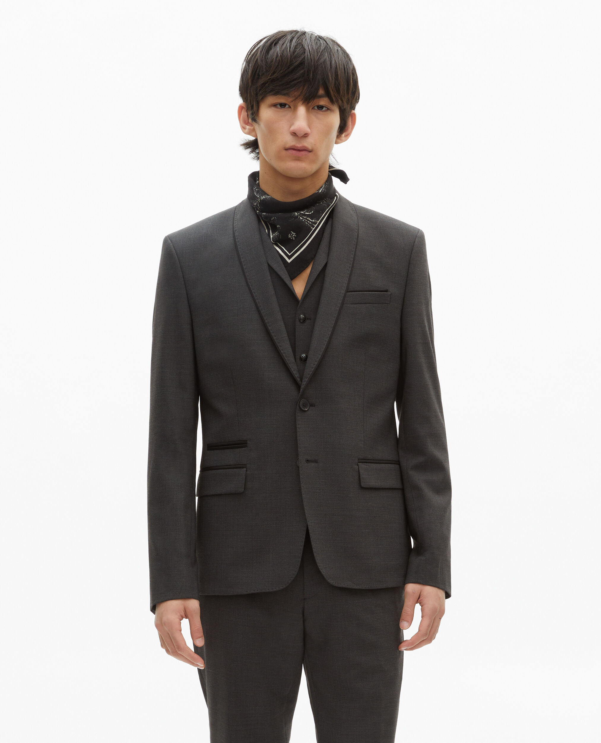 Schwarze karierte Anzugjacke aus Wollmischung, BLACK GREY, hi-res image number null