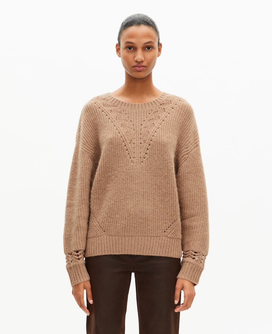 The Kooples FEMME BROWN-BEIGE pull camel en laine m&eacute;lang&eacute;e