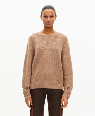 The Kooples FEMME BROWN-BEIGE pull camel en laine m&eacute;lang&eacute;e