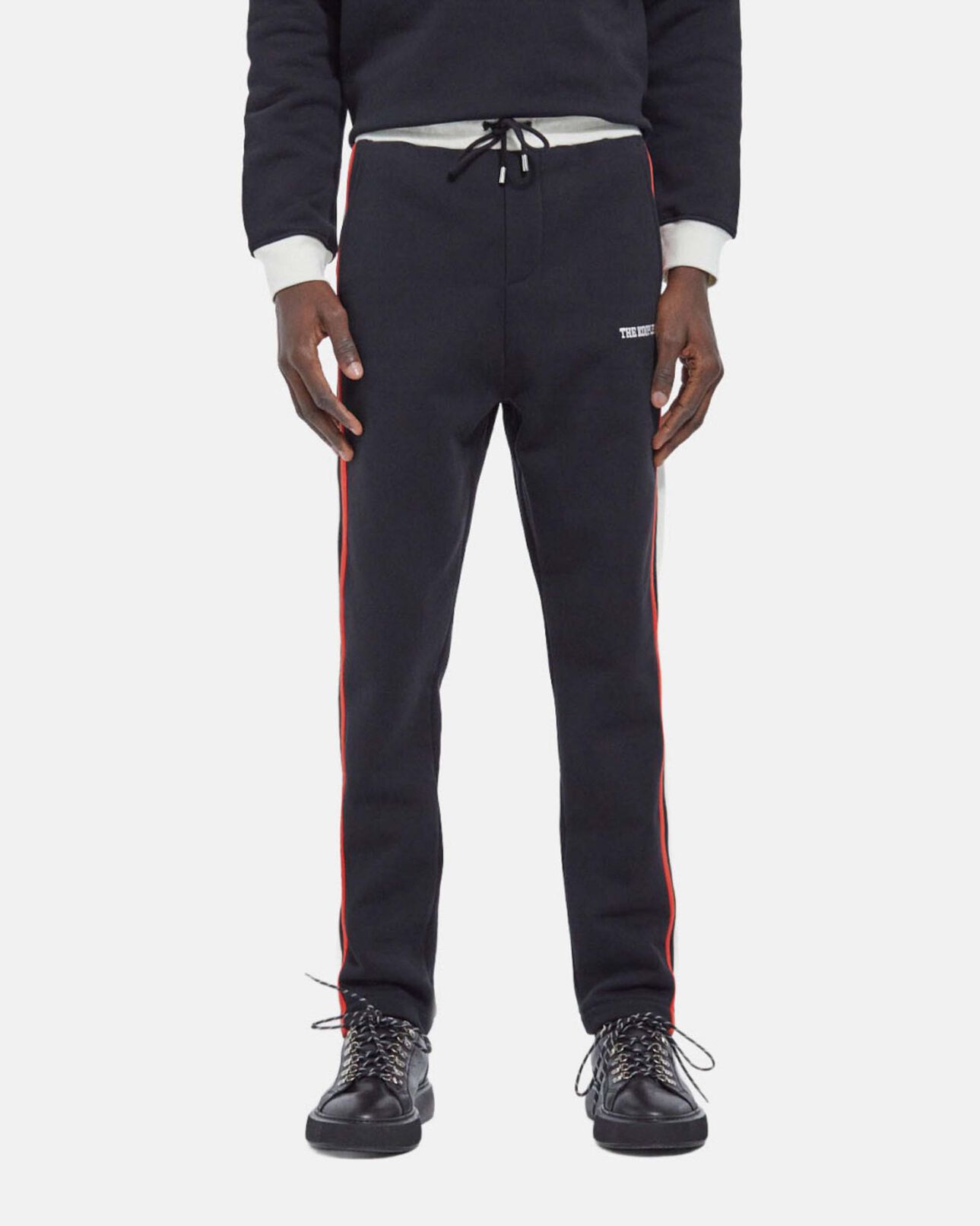 The Kooples H BLACK ECRU RED thick black cotton joggers with side stripes